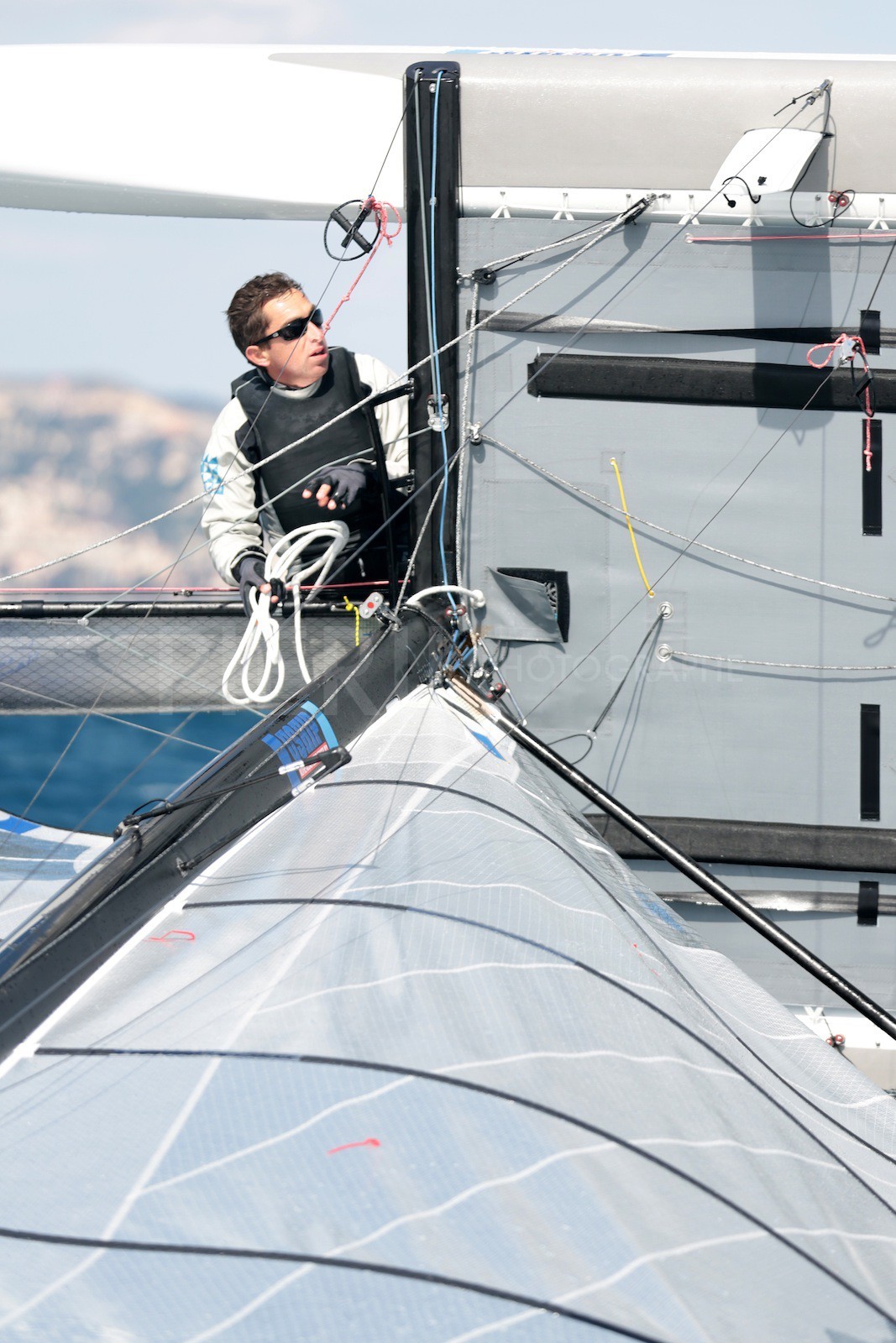 Ingrid Petitjean et Olivier Backes lors du baptême de leur Nacra 17 à la SNM. En route pour les JO de Rio